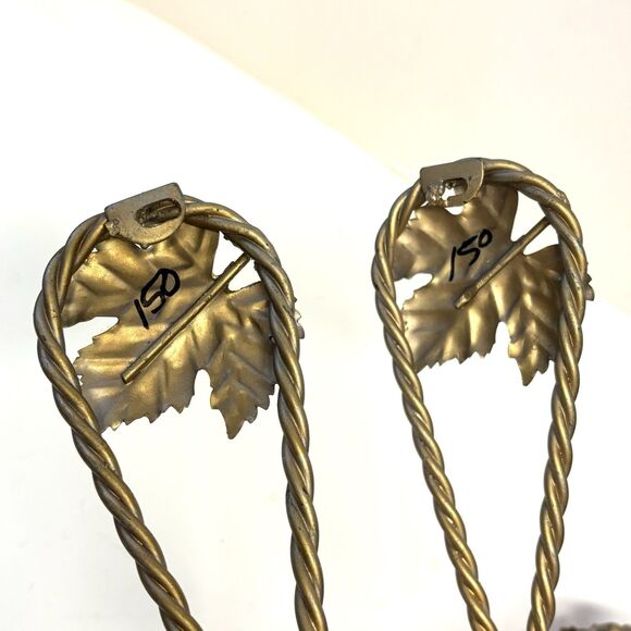 2 VTG Metal Wall Sconces Gold Tone Hanging Candle Holder Twisted Rope And Leaves - Picture 5 of 7